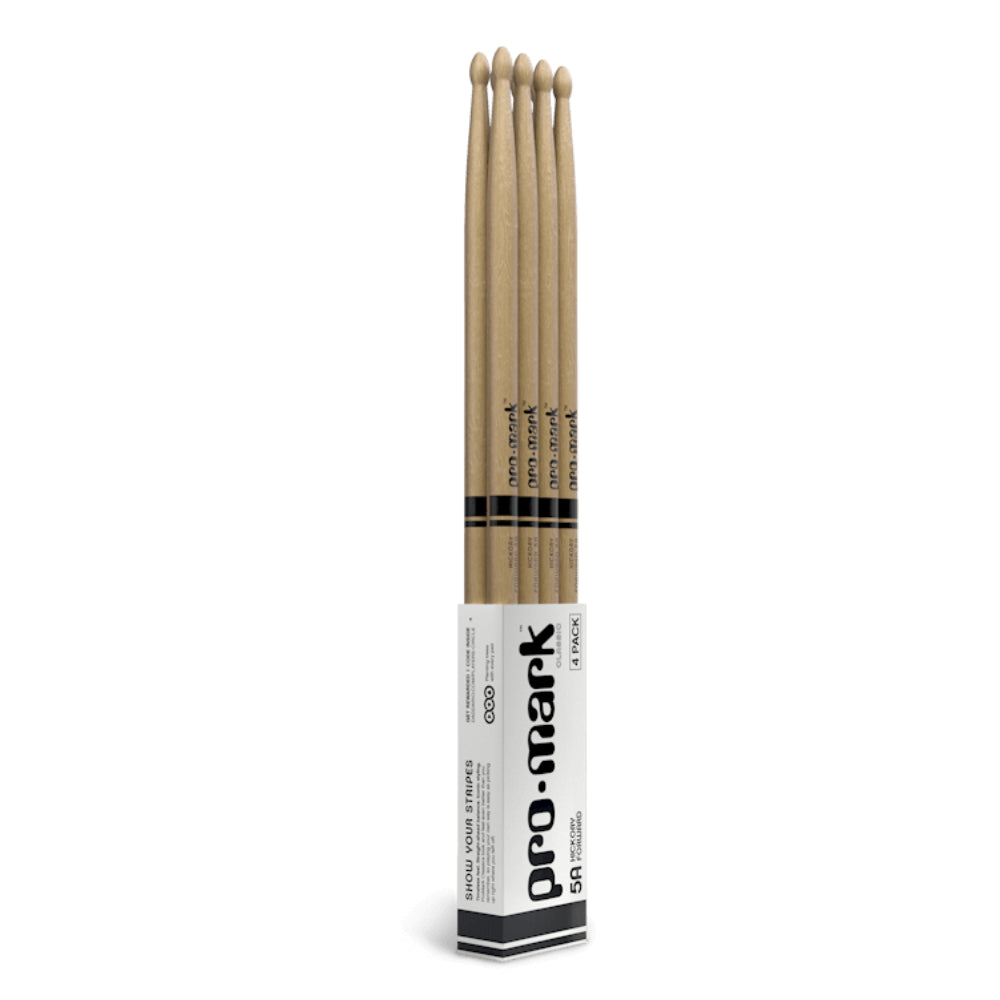 ProMark Classic Forward 5A Hickory Drumsticks, Wood tip, 4-Pack