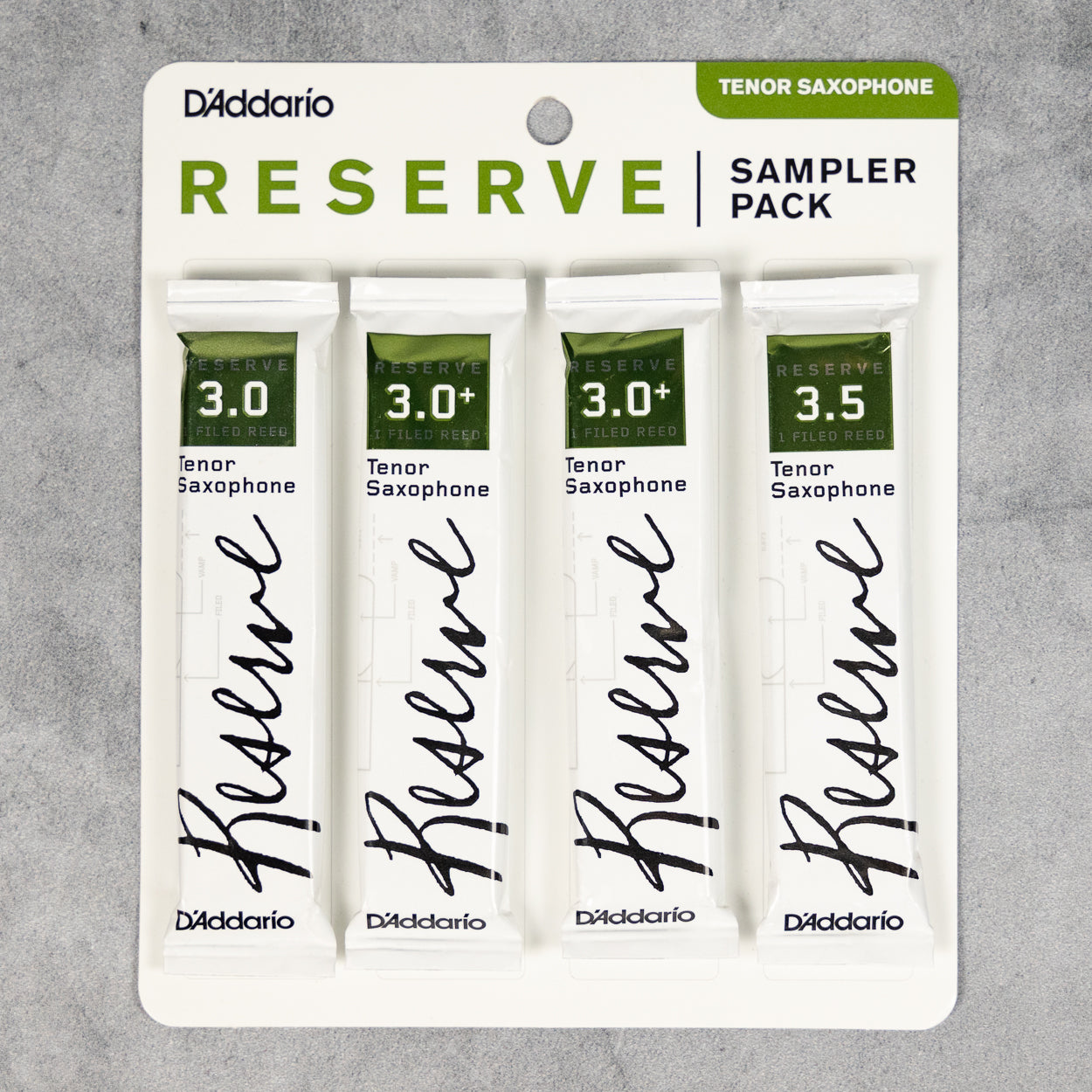 D'Addario Reserve Tenor Saxophone Reed Sampler Pack, Size 3.0/3.0+/3.5 (Pack of 4)