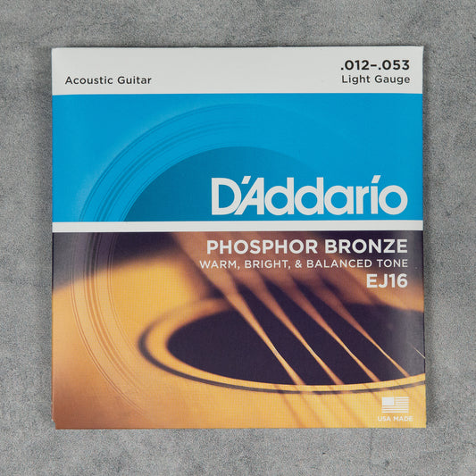 D'Addario EJ16 Phosphor Bronze Acoustic Guitar Strings, Light, 12-53