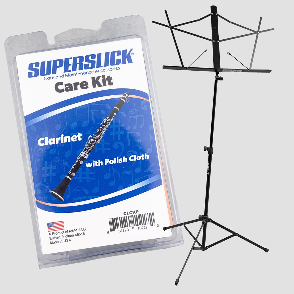 Superslick Clarinet Care Kit / Folding Music Stand Bundle