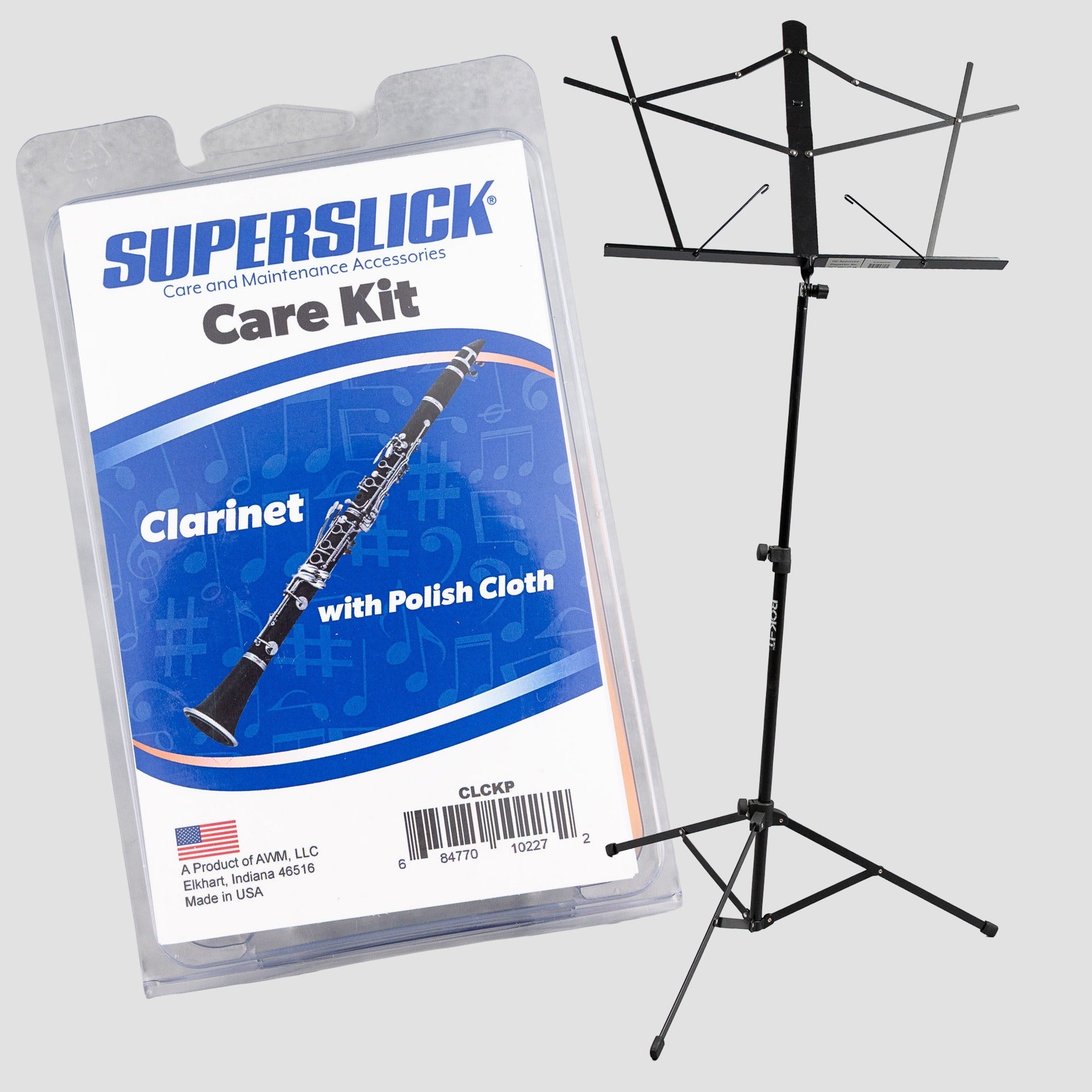 Superslick Clarinet Care Kit / Folding Music Stand Bundle