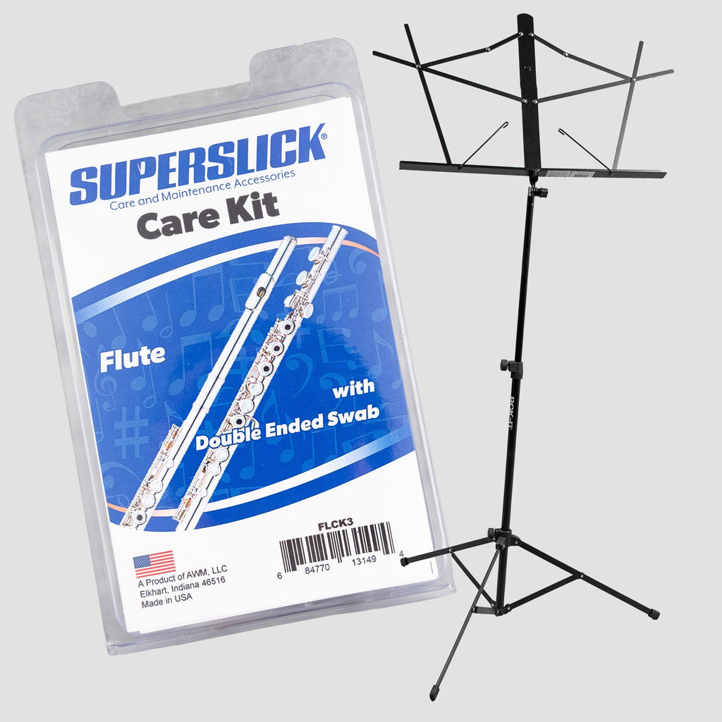 Superslick Flute Care Kit / Folding Music Stand Bundle