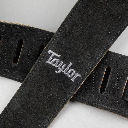 Taylor 2.5" Embroidered Suede Guitar Strap, Black