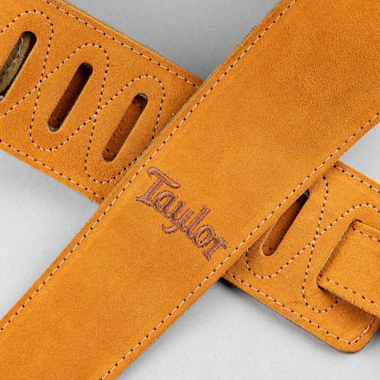 Taylor 2.5" Embroidered Suede Guitar Strap, Honey Gold