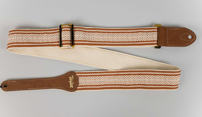 Taylor Academy Series White/Brown Jacquard Cotton Guitar Strap, 2"