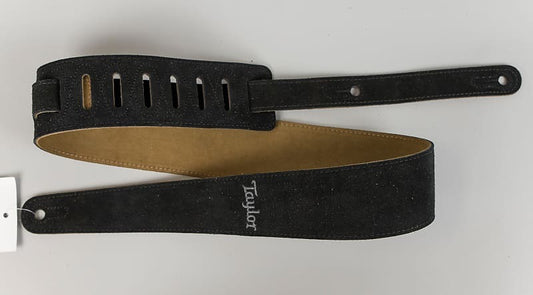 Taylor Black Embroidered Suede Guitar Strap, 2.5"