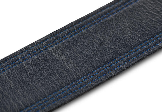 Taylor Blue Denim Strap, Navy Leather Edges, 2.5" Embossed Logo