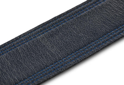 Taylor Blue Denim Strap, Navy Leather Edges, 2.5" Embossed Logo