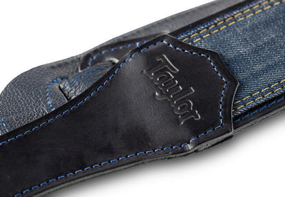 Taylor Blue Denim Strap, Navy Leather Edges, 2.5" Embossed Logo