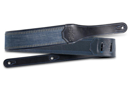 Taylor Blue Denim Strap, Navy Leather Edges, 2.5" Embossed Logo