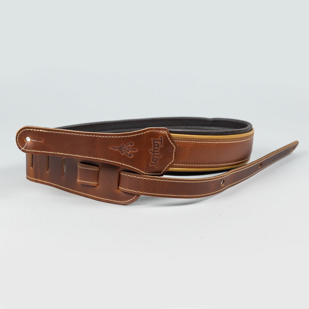Taylor Century 2.5" Leather Guitar Strap, Medium Brown/Butterscotch/Black