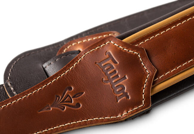 Taylor Century 2.5" Leather Guitar Strap, Medium Brown/Butterscotch/Black