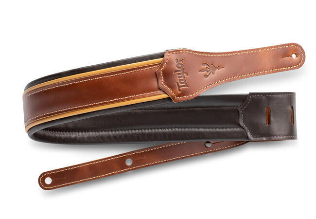 Taylor Century 2.5" Leather Guitar Strap, Medium Brown/Butterscotch/Black