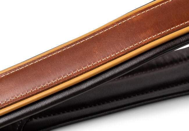 Taylor Century 2.5" Leather Guitar Strap, Medium Brown/Butterscotch/Black