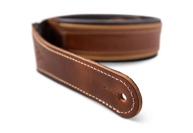 Taylor Century 2.5" Leather Guitar Strap, Medium Brown/Butterscotch/Black
