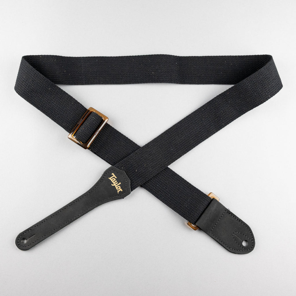 Taylor GS Mini Series Black Cotton Guitar Strap, 2", Amber Buckle