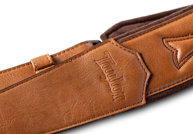 Taylor Vegan Leather Strap, Tan w/Stitching, 2.75", Embossed Logo