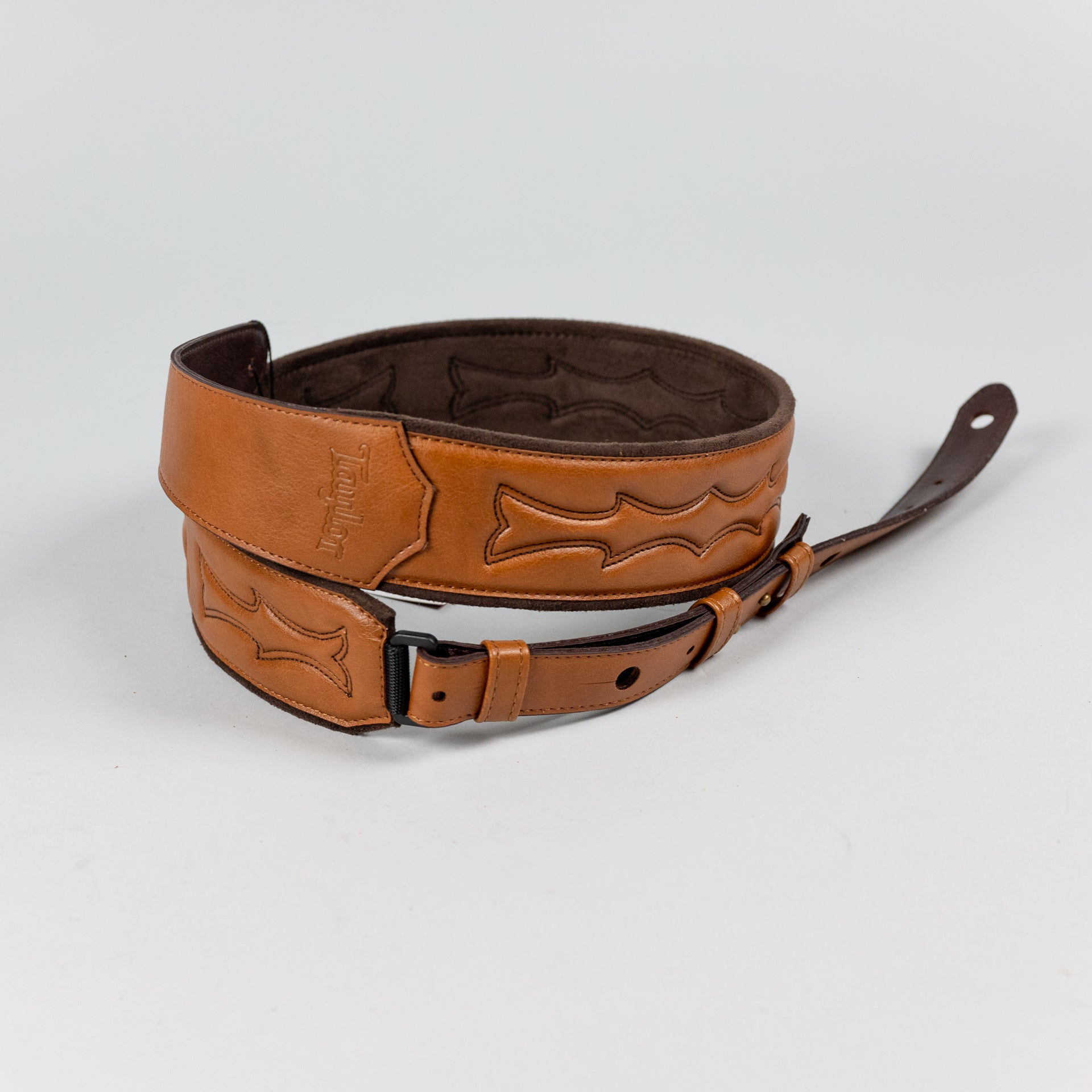 Taylor Vegan Leather Strap, Tan w/Stitching, 2.75", Embossed Logo