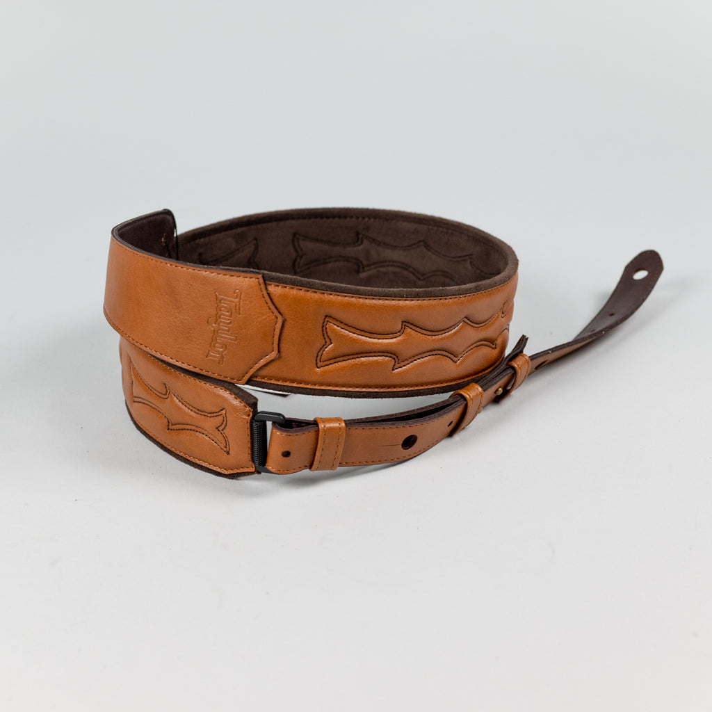 Taylor Vegan Leather Strap, Tan w/Stitching, 2.75", Embossed Logo