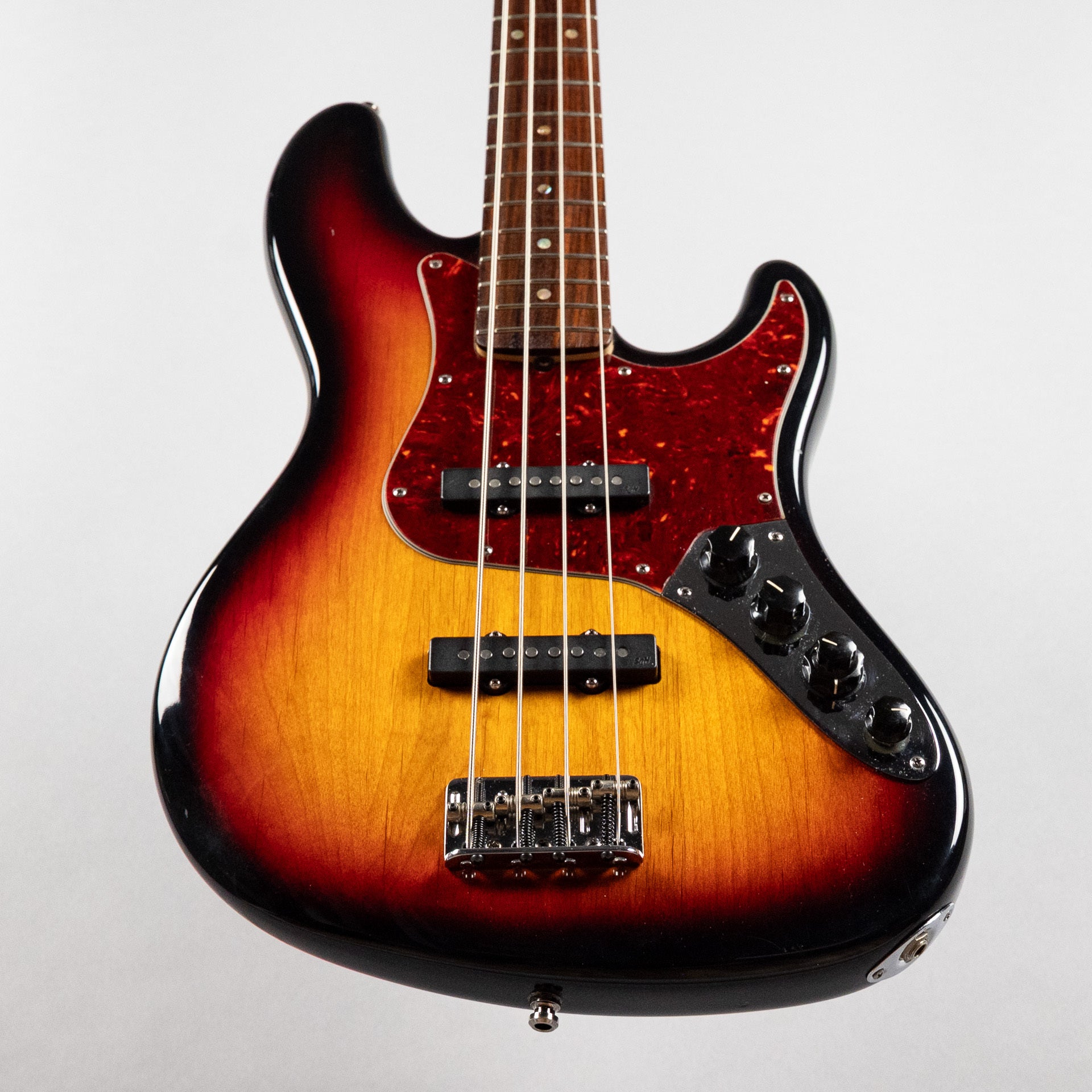 Used 2008 Fender American Deluxe Jazz Bass, 3-Tone Sunburst, w/Hardshell Case