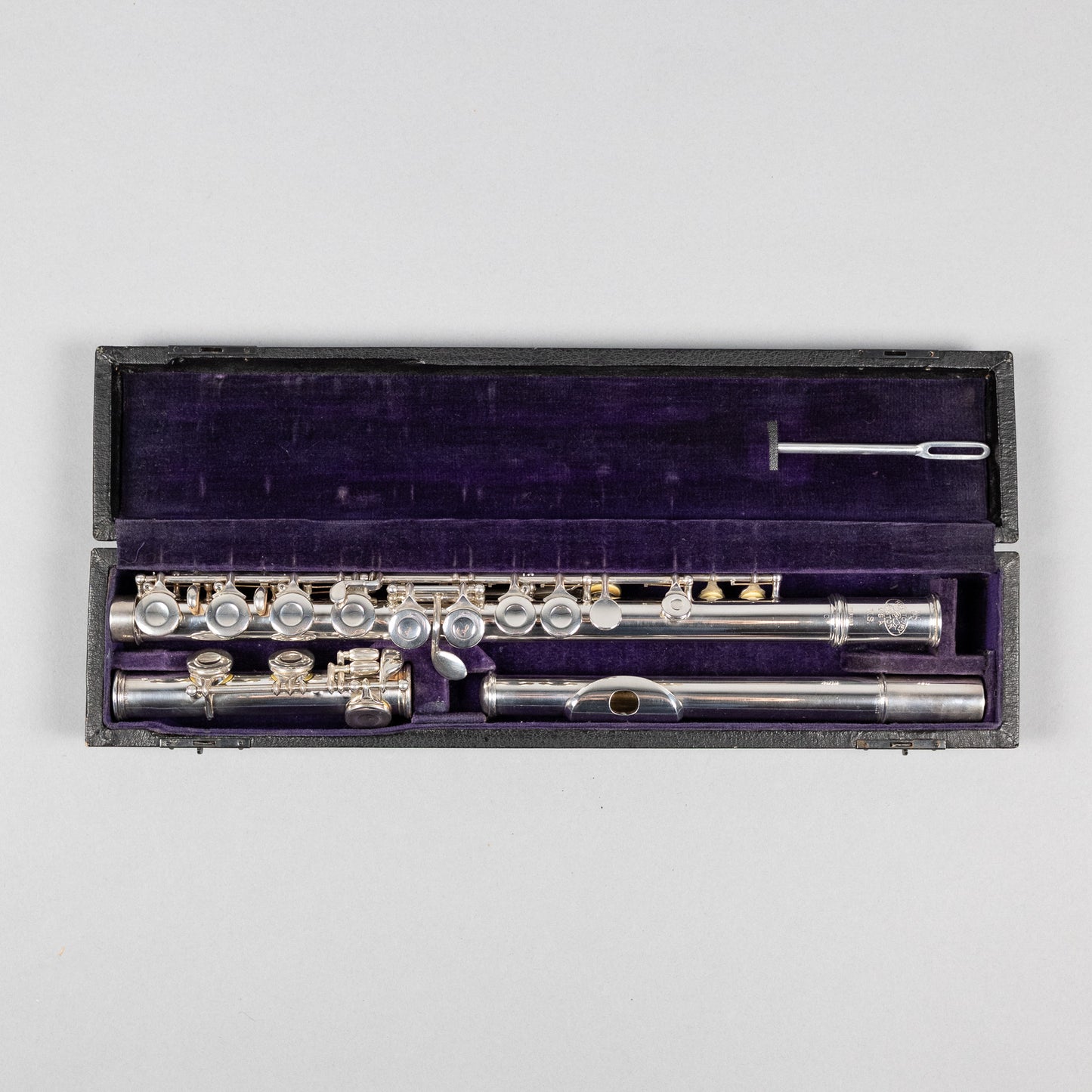 Used H. Bettoney Sterling Silver Closed Hole Flute W/Case