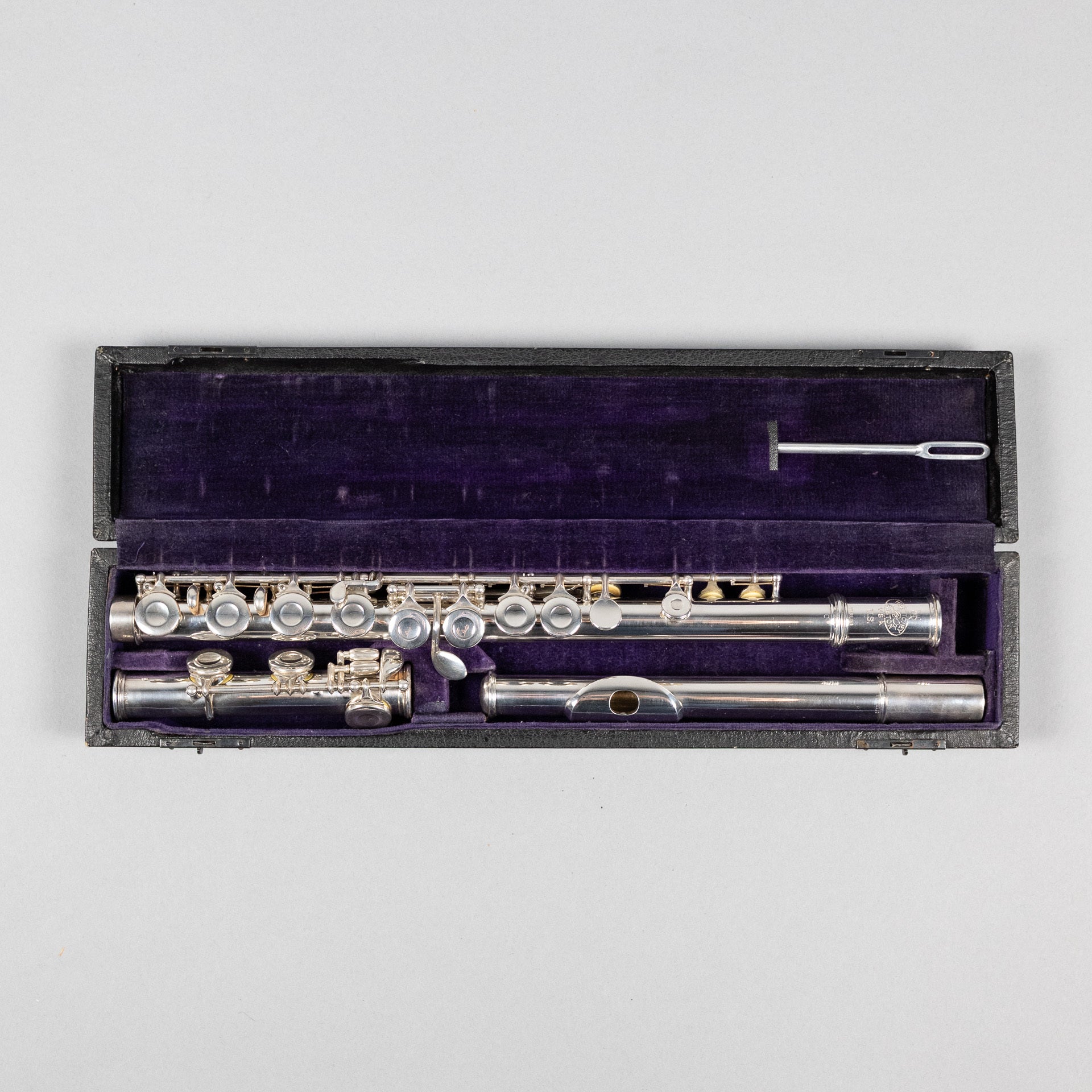 Used H. Bettoney Sterling Silver Closed Hole Flute W/Case