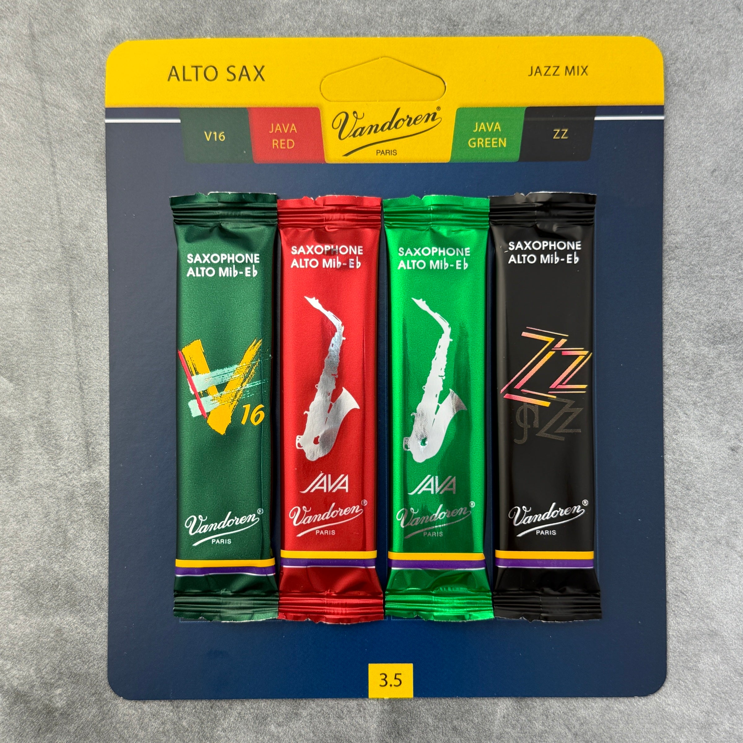 Vandoren 4 Card Jazz Reed Alto Sax Mix, Strength 3.5