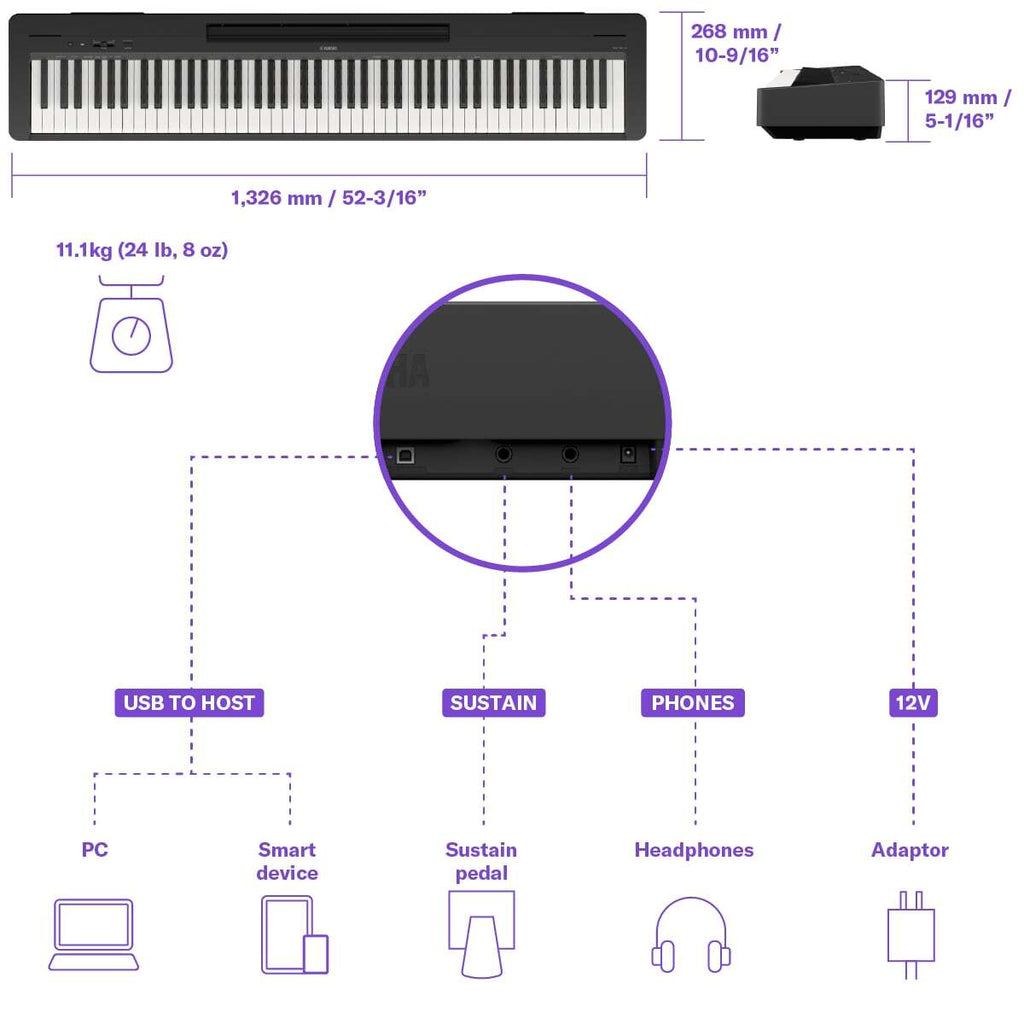 Yamaha P-143B 88-Note, Weighted Action Digital Piano, Black