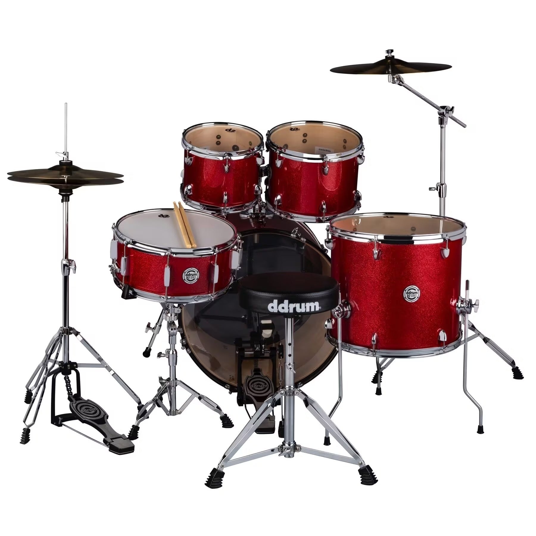 ddrum D2 522 Series, 5-Piece Complete Drum Set, Red Sparkle