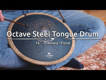 Meinl Sonic Energy OSTD2NBE 16" Octave Steel Tongue Drum, D Amara, Navy Blue / Floral Design