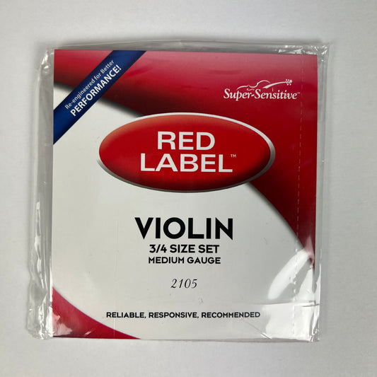 Super-Sensitive Red Label 3/4 Size Violin String Set, Medium Gauge