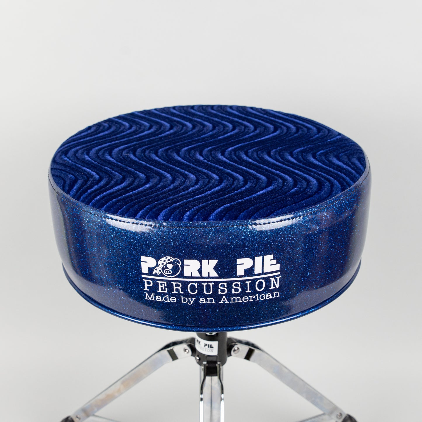 Pork Pie Round Drum Throne, Blue Sparkle Sides/Blue Swirl Top