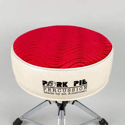 Pork Pie Round Drum Throne, White Sparkle Sides/Red Swirl Top