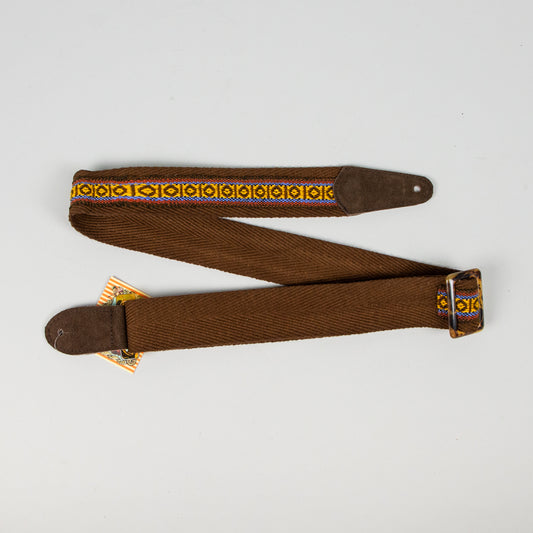 Henry Heller 2" Tort-O Herringbone Brown Cotton with Blue & Yellow Guitar Strap