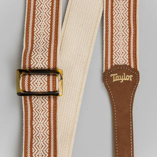 Taylor Academy Series White/Brown Jacquard Cotton Guitar Strap, 2"