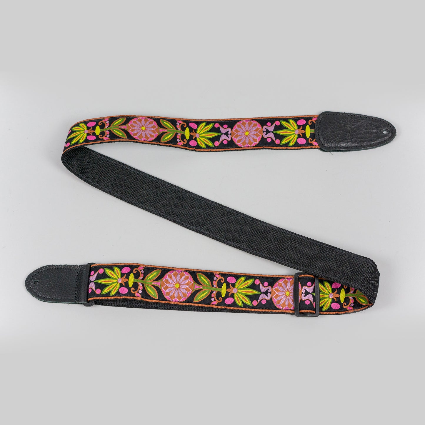 Henry Heller 2" Woven Jacquard Strap, Green and Pink Flowers