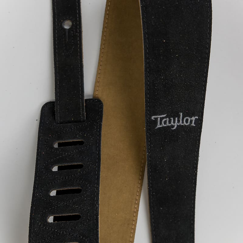 Taylor Black Embroidered Suede Guitar Strap, 2.5"