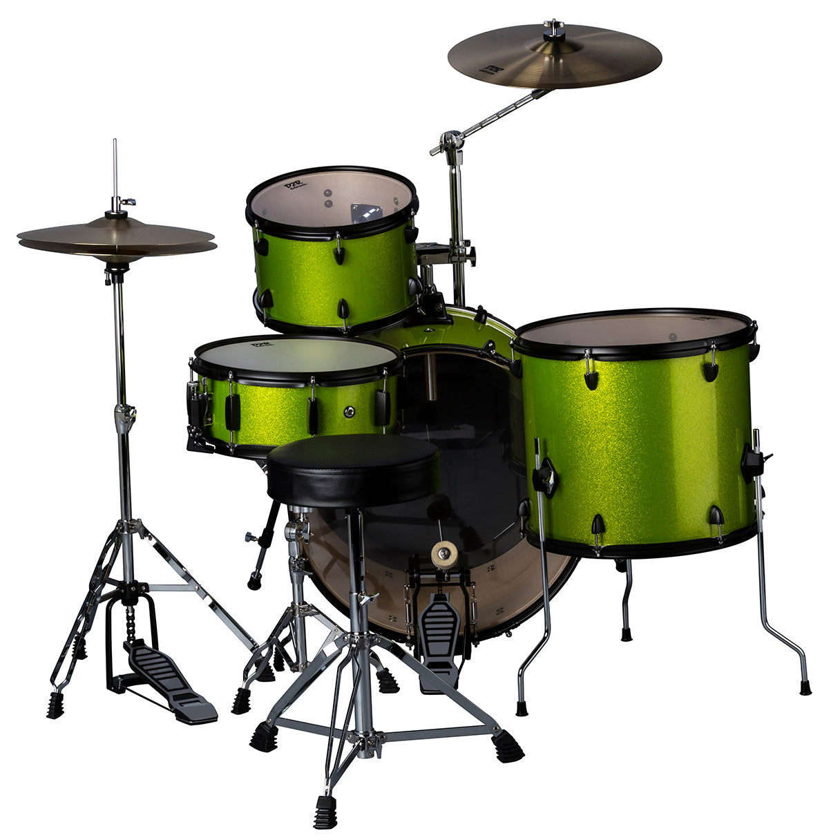 ddrum D2R Rock Series 4-Piece Drum Set w/Cymbals in Lime Sparkle