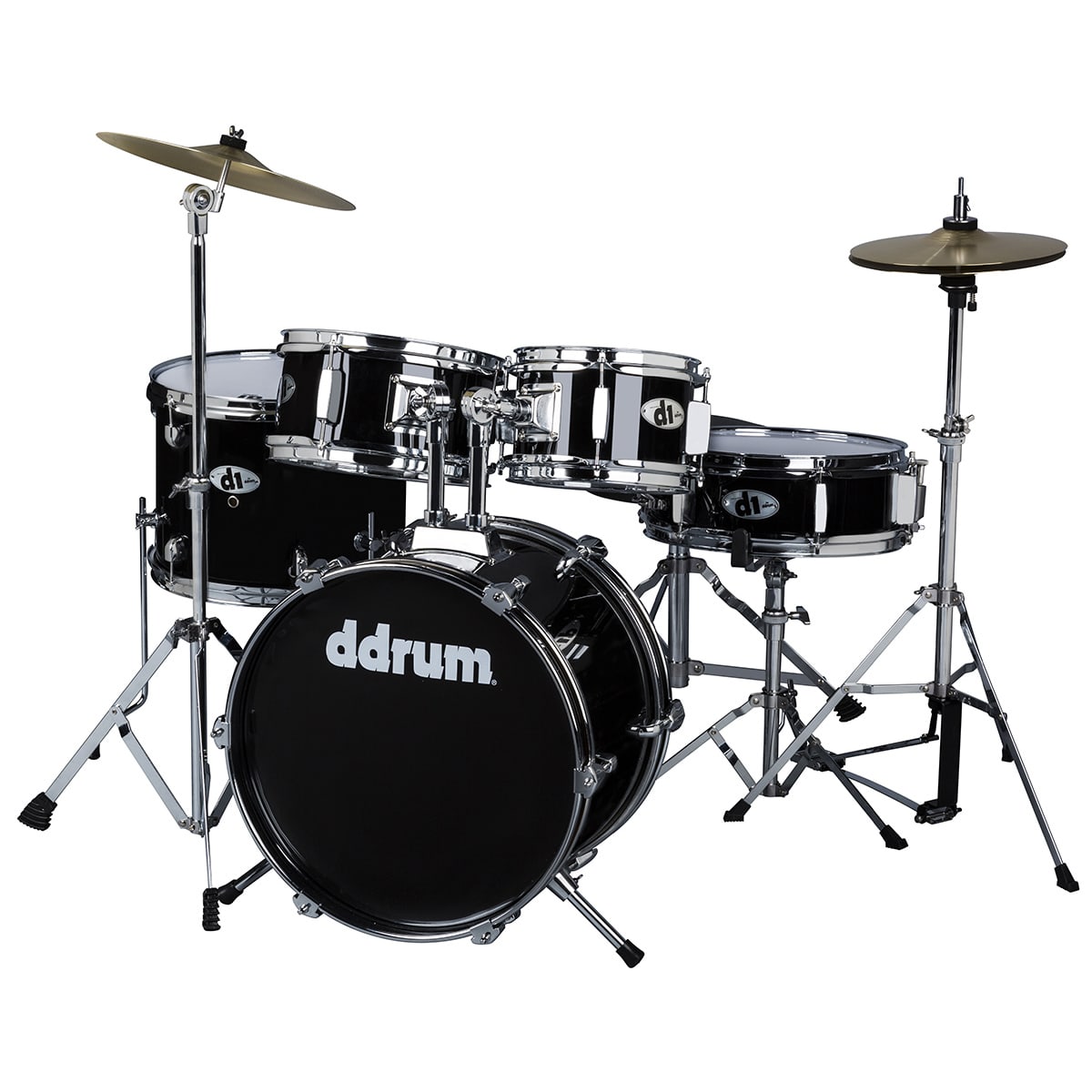 ddrum D1 Junior 5-Piece Drum Set, Complete with Cymbals, in Midnight Black