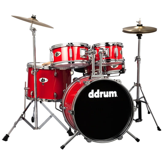 ddrum D1 Junior 5-Piece Drum Set, Complete with Cymbals, in Candy Red