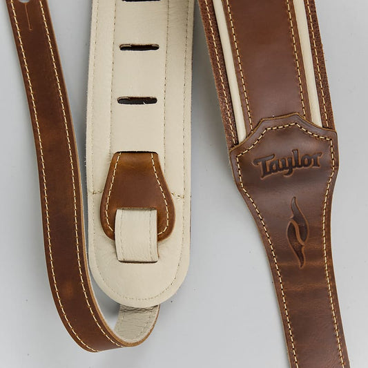 Taylor 800 Series Element Brown/Cream Leather Guitar Strap, 2.5"