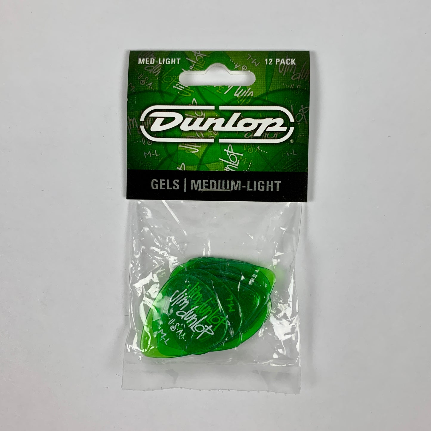 Dunlop 486PML Gels Green Medium Light Picks, 12 Pack