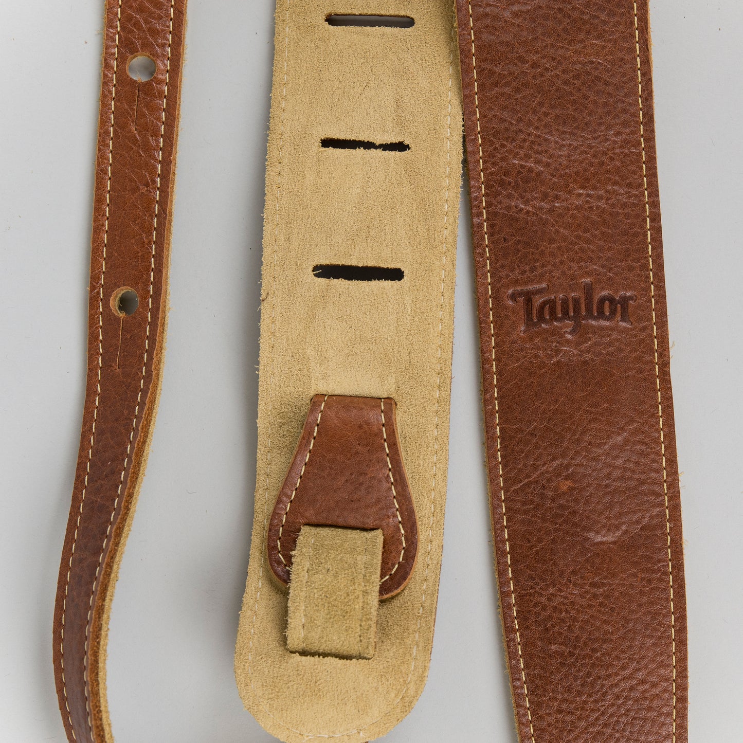 Taylor Medium Brown Genuine Leather Guitar Strap, Suede Back, 2.5"
